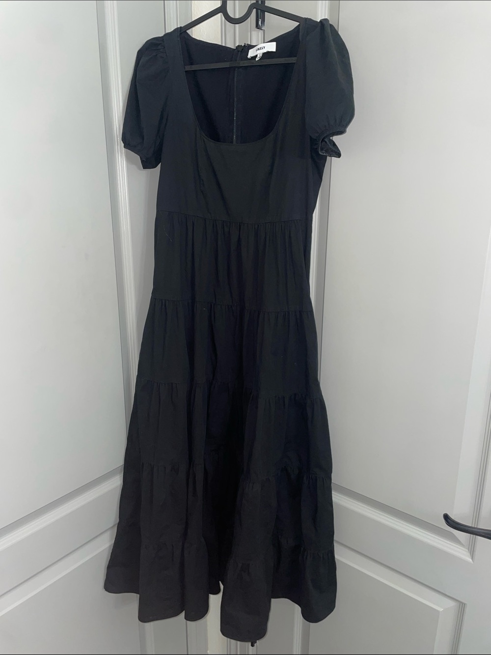 Likely- Black Puff-Sleeve Tiered Dress